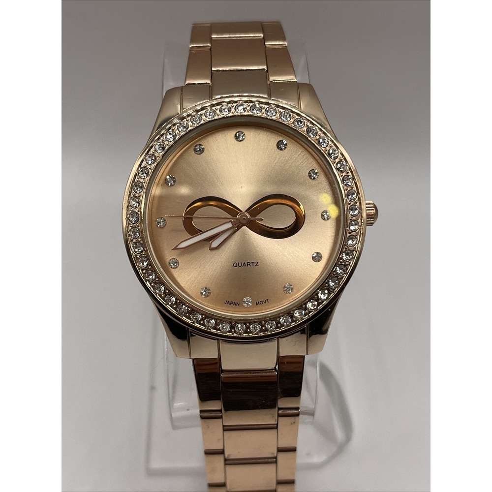 Icing Womens Watch Infinity Symbol Rose Gold 37 mm Gold Dial New Battery